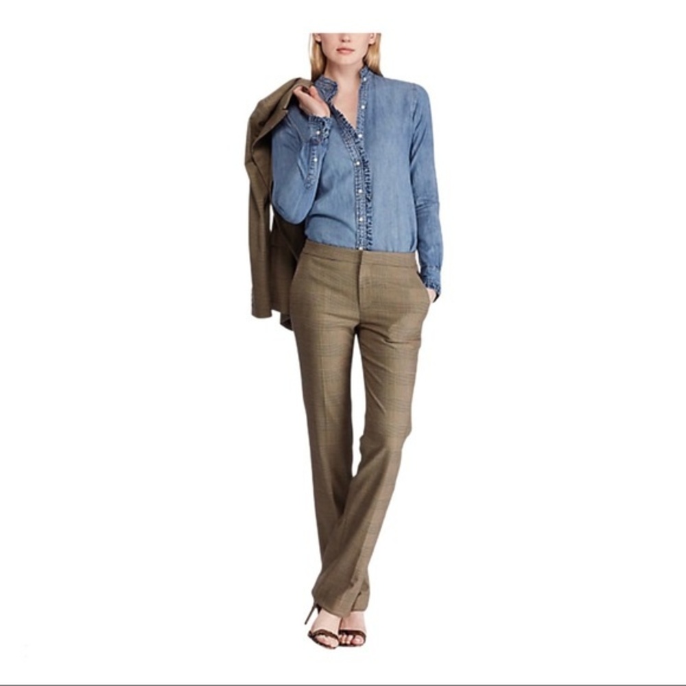 LAUREN RALPH LAUREN Womens Pants 2P Petite Office Career Trousers Glen Plaid NEW